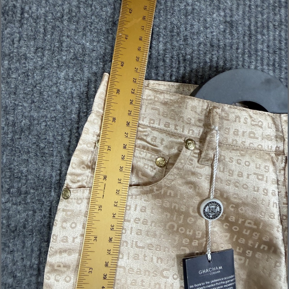 Platini Jeans Cougar Monogram Print Bootcut Jeans Womens 27 Cream NWT - Picture 4 of 9